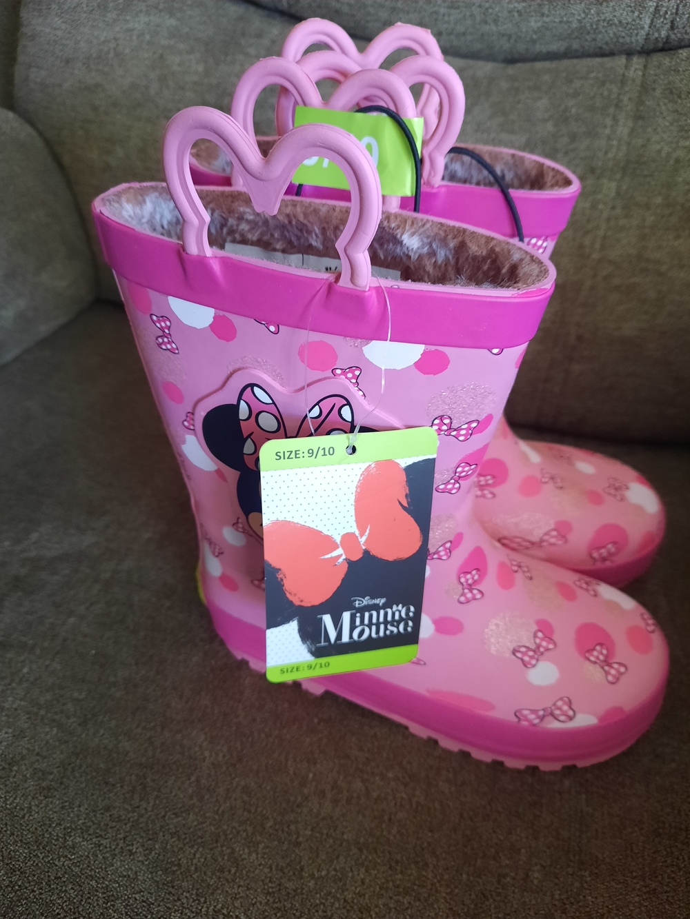 Disney Minnie Mouse Pink Kids Rain Boots with Heart Handles